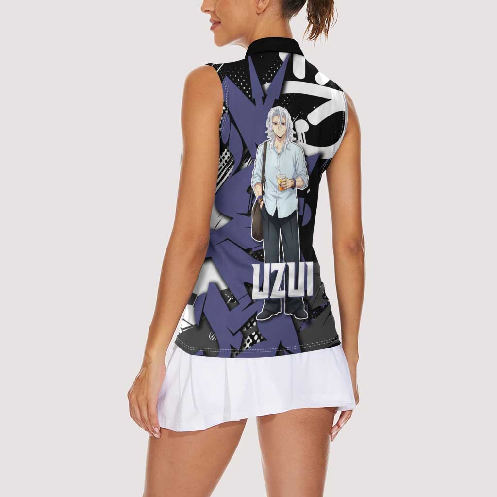 Uzui Tengen Demon Slayer Women Sleeveless Polo Shirt Purple & Black Graffiti Anime