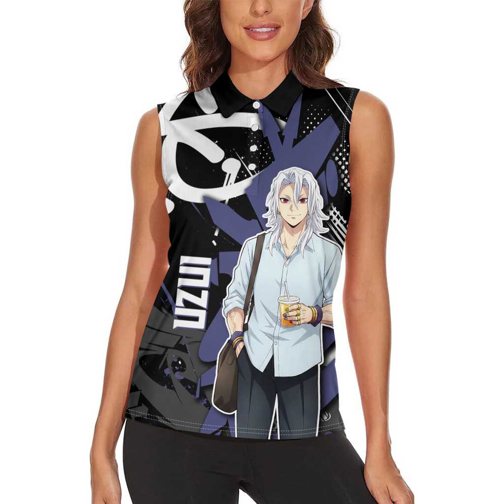 Uzui Tengen Demon Slayer Women Sleeveless Polo Shirt Purple & Black Graffiti Anime