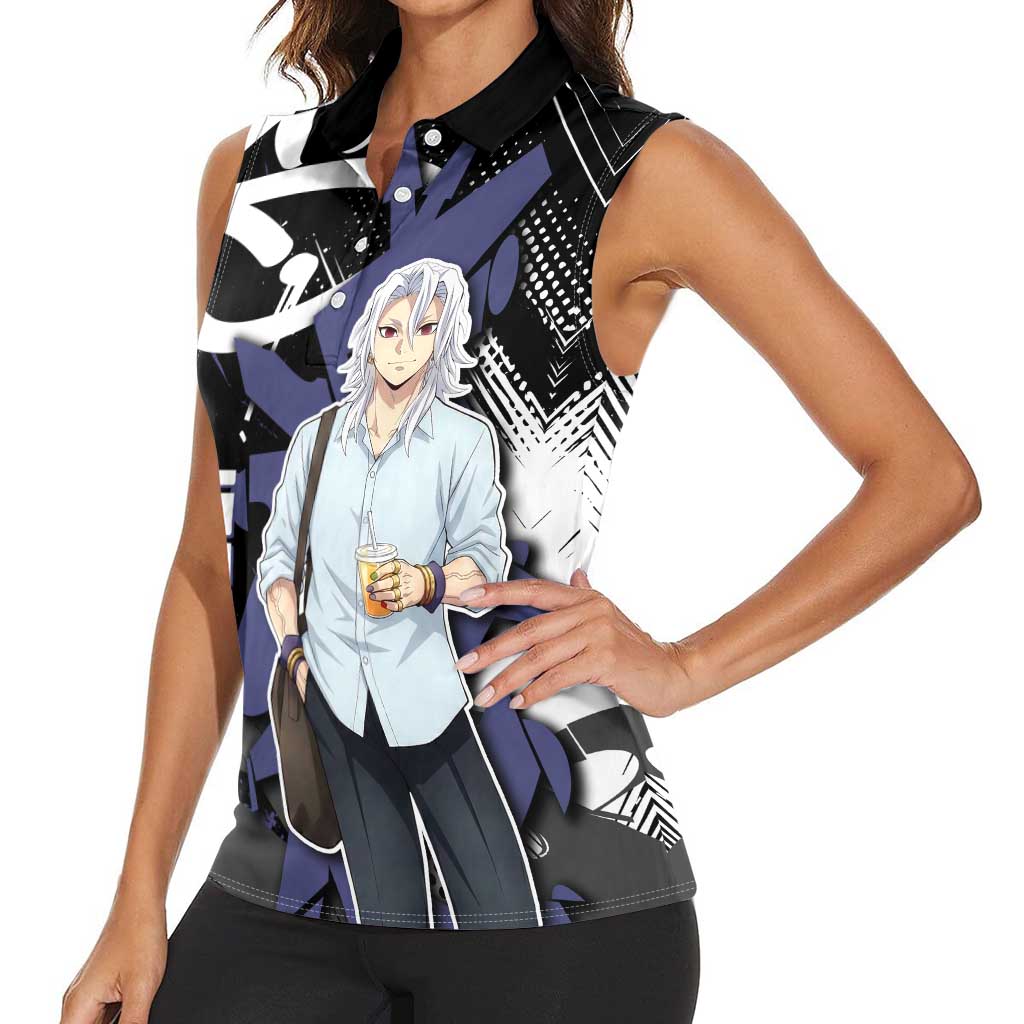 Uzui Tengen Demon Slayer Women Sleeveless Polo Shirt Purple & Black Graffiti Anime