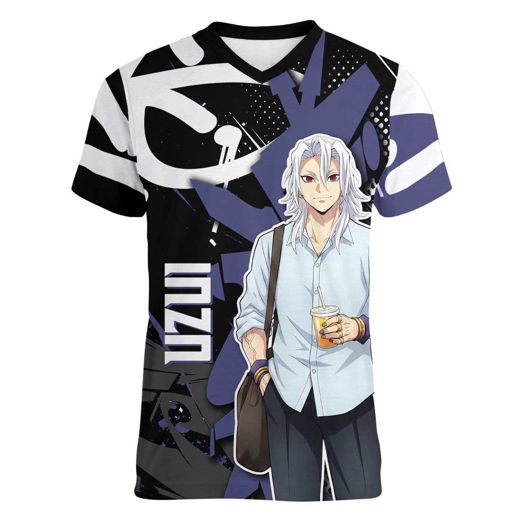 Uzui Tengen Demon Slayer Women V-Neck T-Shirt Purple & Black Graffiti Anime