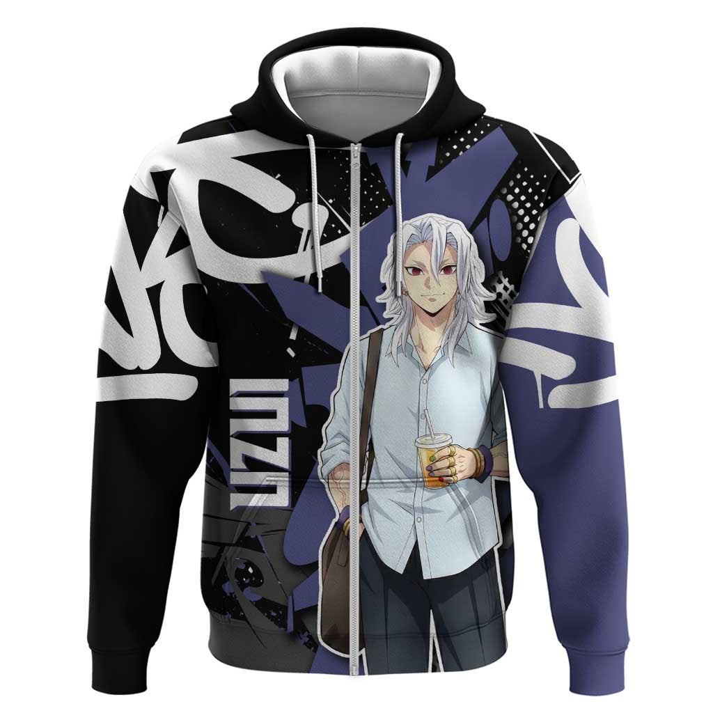 Uzui Tengen Demon Slayer Zip Hoodie Purple & Black Graffiti Anime