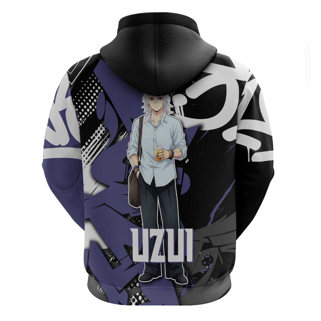 Uzui Tengen Demon Slayer Zip Hoodie Purple & Black Graffiti Anime