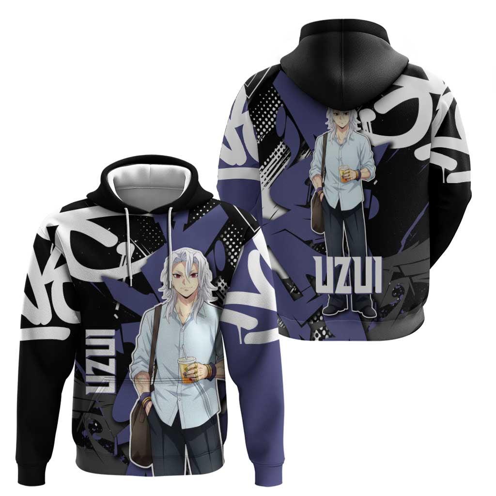 Uzui Tengen Demon Slayer Zip Hoodie Purple & Black Graffiti Anime