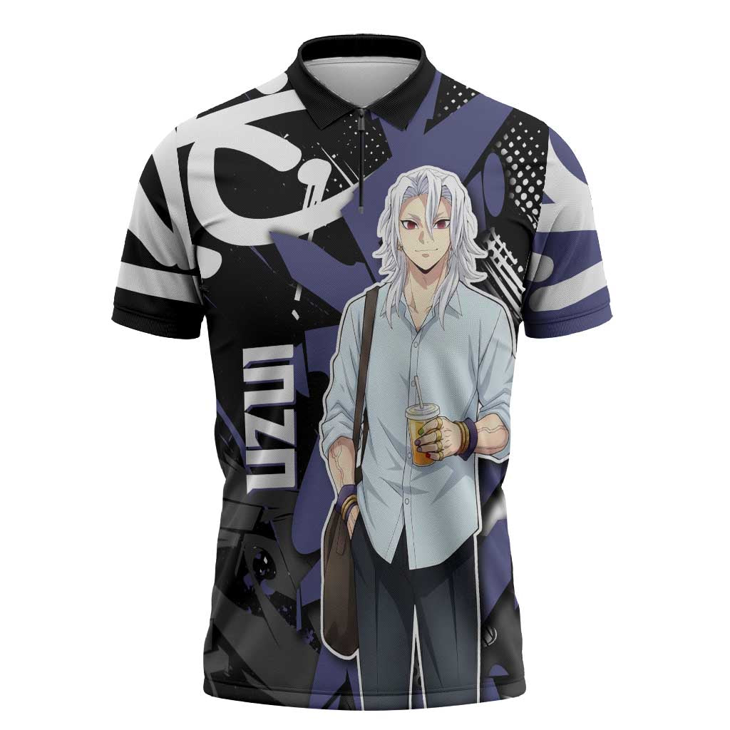 Uzui Tengen Demon Slayer Zipper Polo Shirt Purple & Black Graffiti Anime