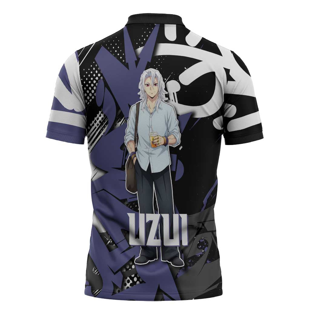 Uzui Tengen Demon Slayer Zipper Polo Shirt Purple & Black Graffiti Anime