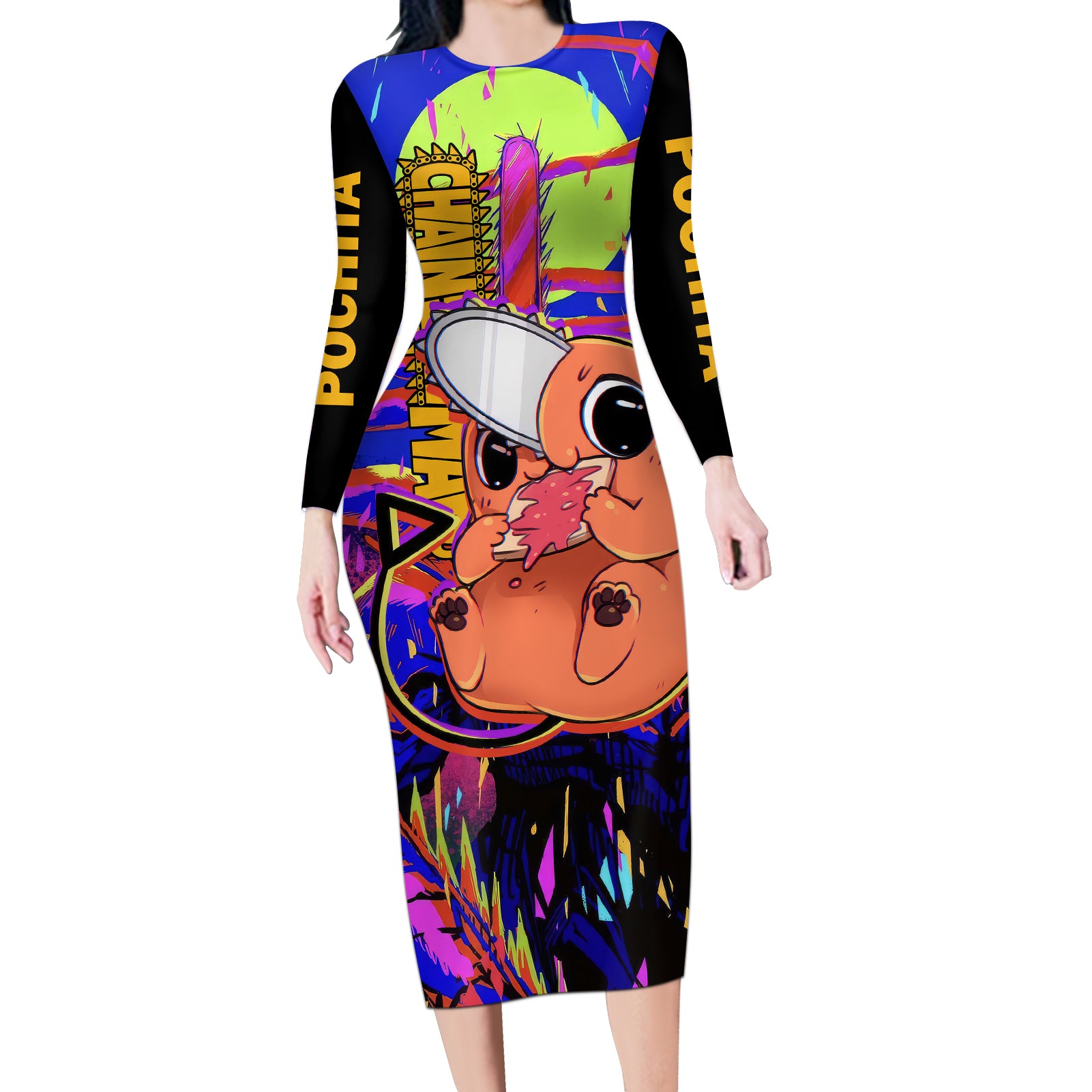 Pochita Long Sleeve Bodycon Dress Chainsaw Man