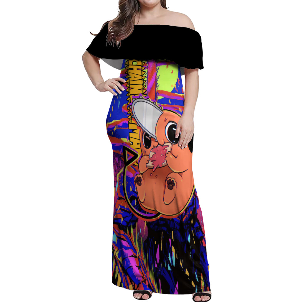Pochita Off Shoulder Maxi Dress Chainsaw Man