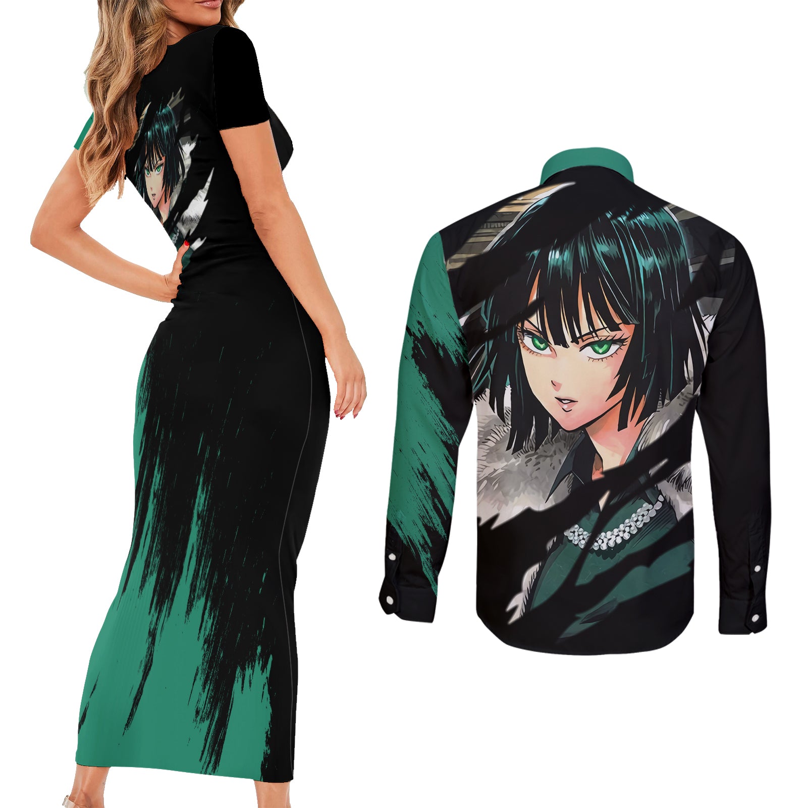 Fubuki Couples Matching Short Sleeve Bodycon Dress and Long Sleeve Button Shirt One Punch Man