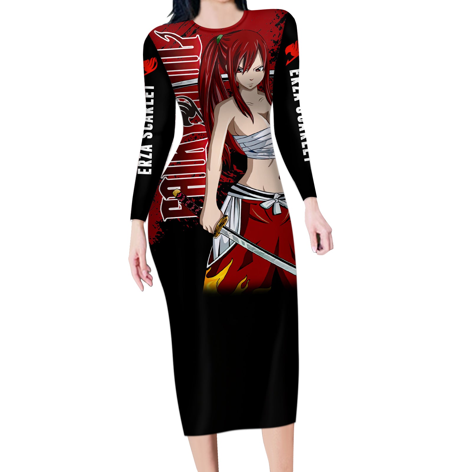 Erza Scarlet Long Sleeve Bodycon Dress Fairy Tail