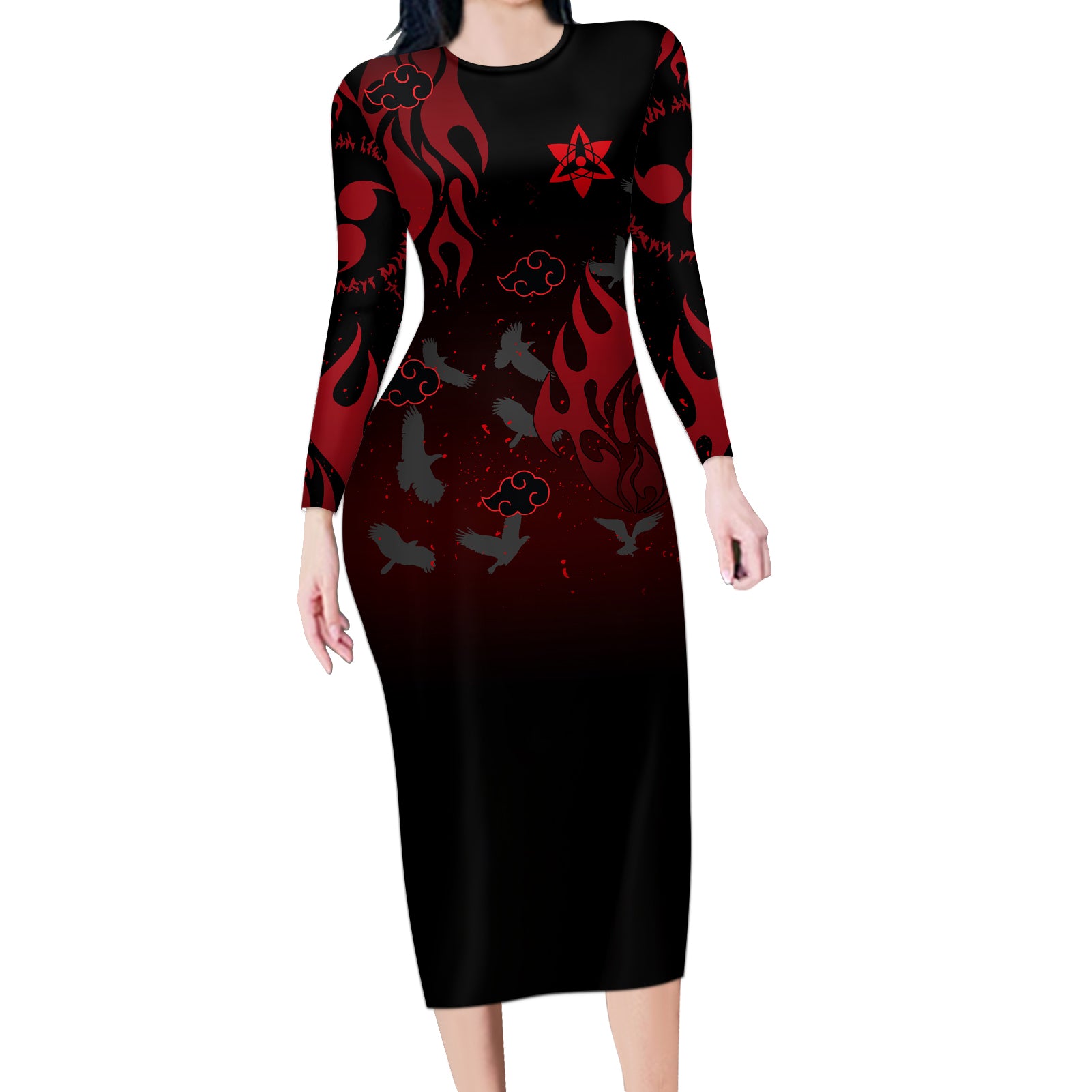 Uchiha Sasuke Long Sleeve Bodycon Dress Naruto