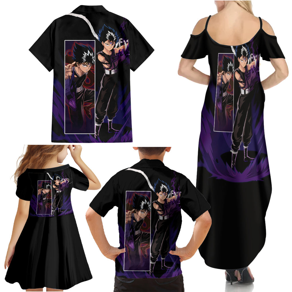 Hiei Family Matching Summer Maxi Dress and Hawaiian Shirt YuYu Hakusho