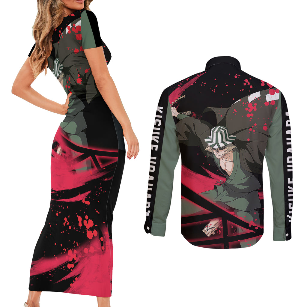 Kisuke Urahara Couples Matching Short Sleeve Bodycon Dress and Long Sleeve Button Shirt Bleach