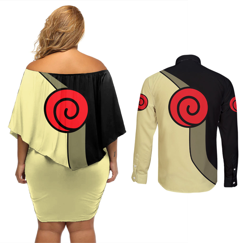 Nrt Uzumaki Bijuu - Naruto Couples Matching Off Shoulder Short Dress and Long Sleeve Button Shirt Anime Mix Manga Style