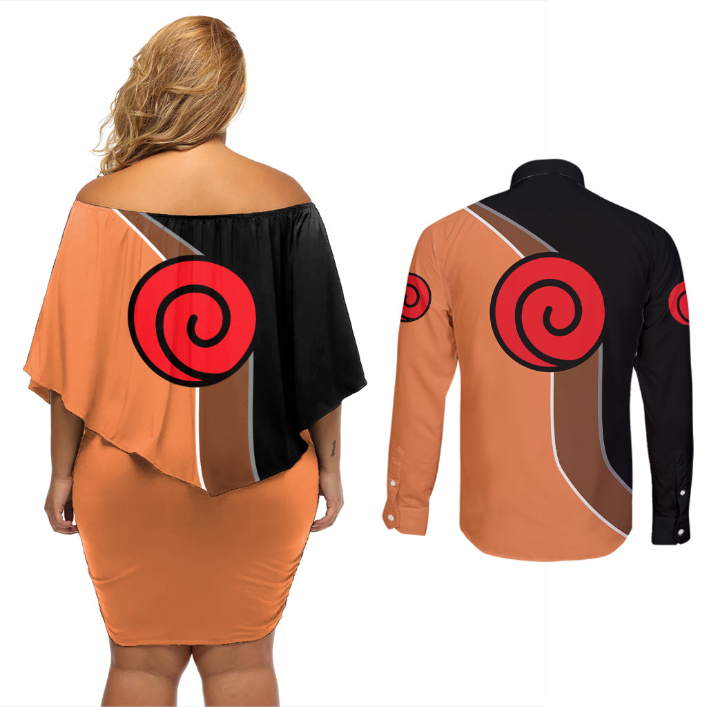 Nrt Uzumaki - Naruto Couples Matching Off Shoulder Short Dress and Long Sleeve Button Shirt Anime Mix Manga Style