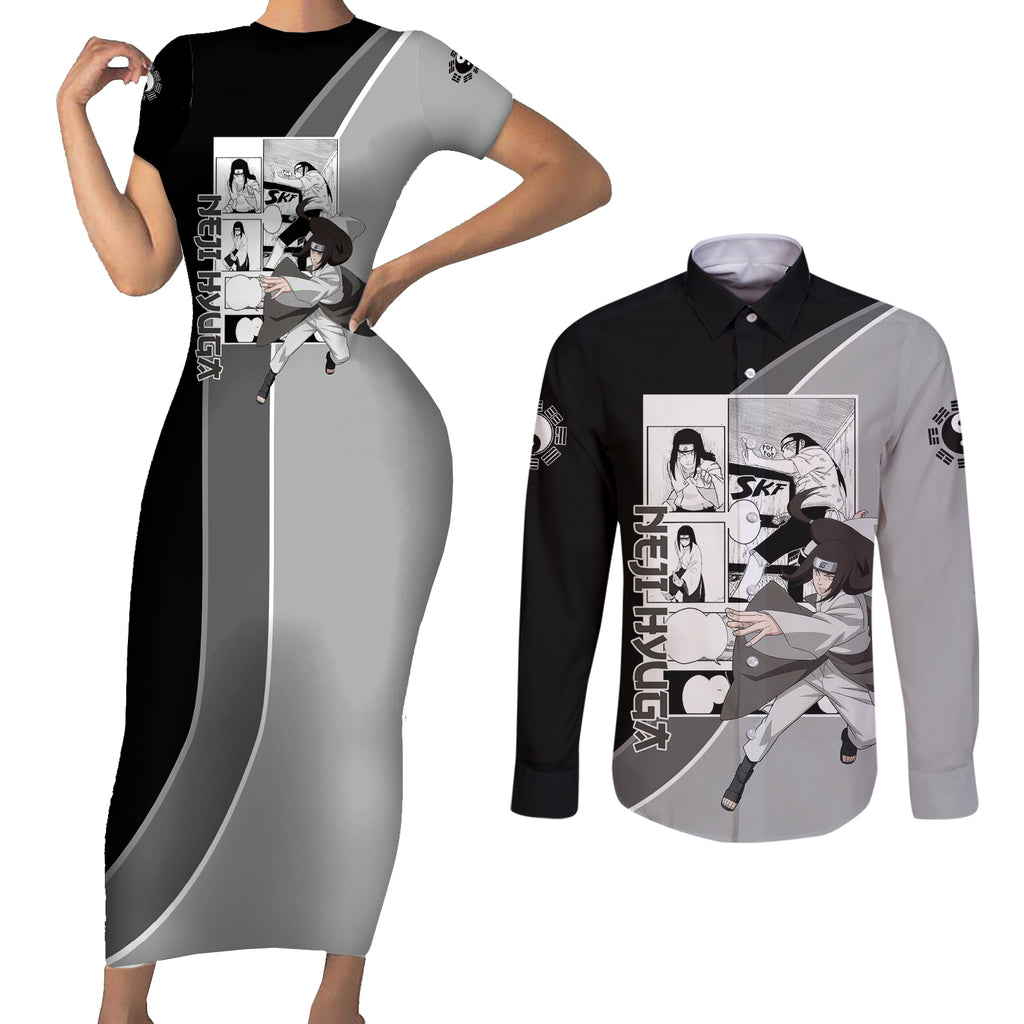 Neji Hyuga - Naruto Couples Matching Short Sleeve Bodycon Dress and Long Sleeve Button Shirt Anime Mix Manga Style