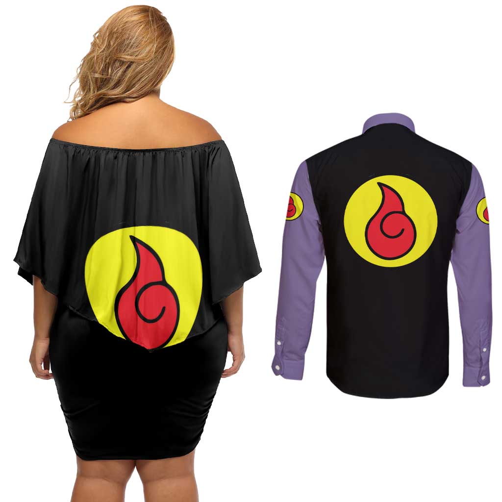 Hinata Hyuga - Naruto Couples Matching Off Shoulder Short Dress and Long Sleeve Button Shirt Anime Mix Manga Style