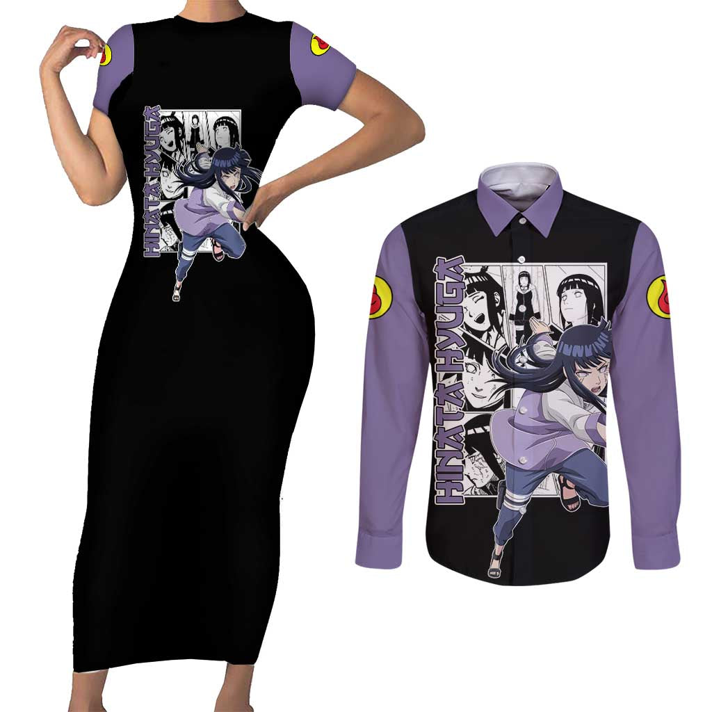 Hinata Hyuga - Naruto Couples Matching Short Sleeve Bodycon Dress and Long Sleeve Button Shirt Anime Mix Manga Style