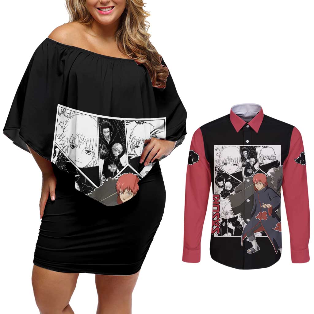 Sasori - Naruto Couples Matching Off Shoulder Short Dress and Long Sleeve Button Shirt Anime Mix Manga Style
