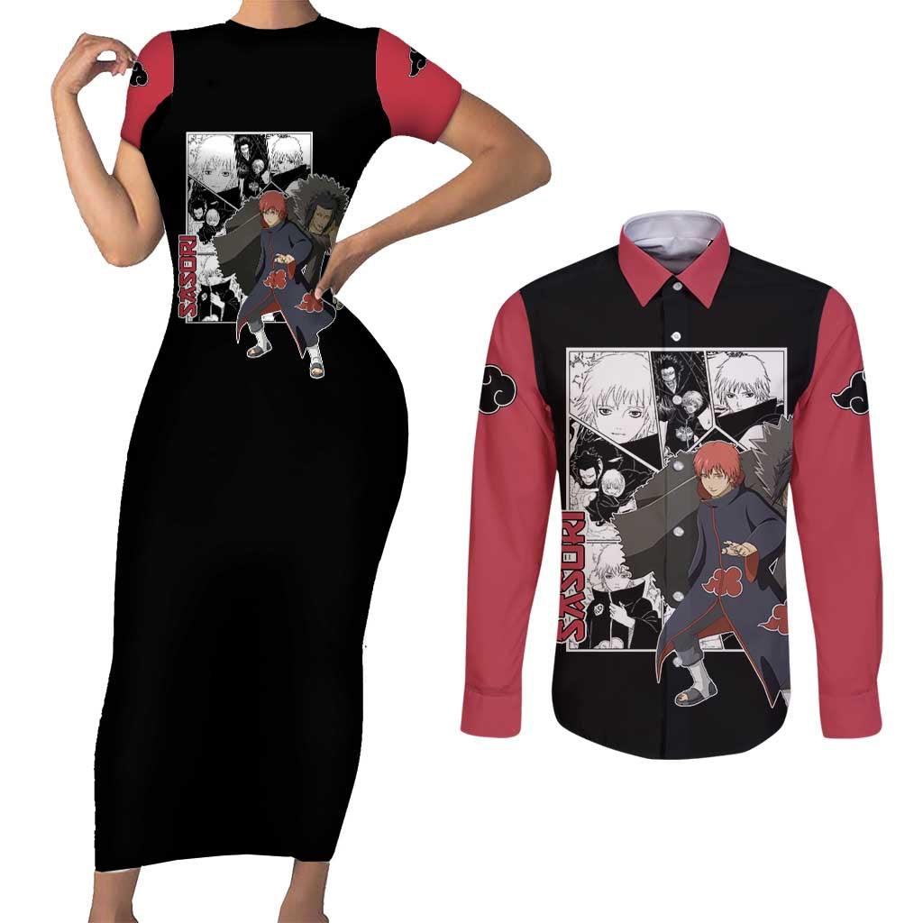 Sasori - Naruto Couples Matching Short Sleeve Bodycon Dress and Long Sleeve Button Shirt Anime Mix Manga Style