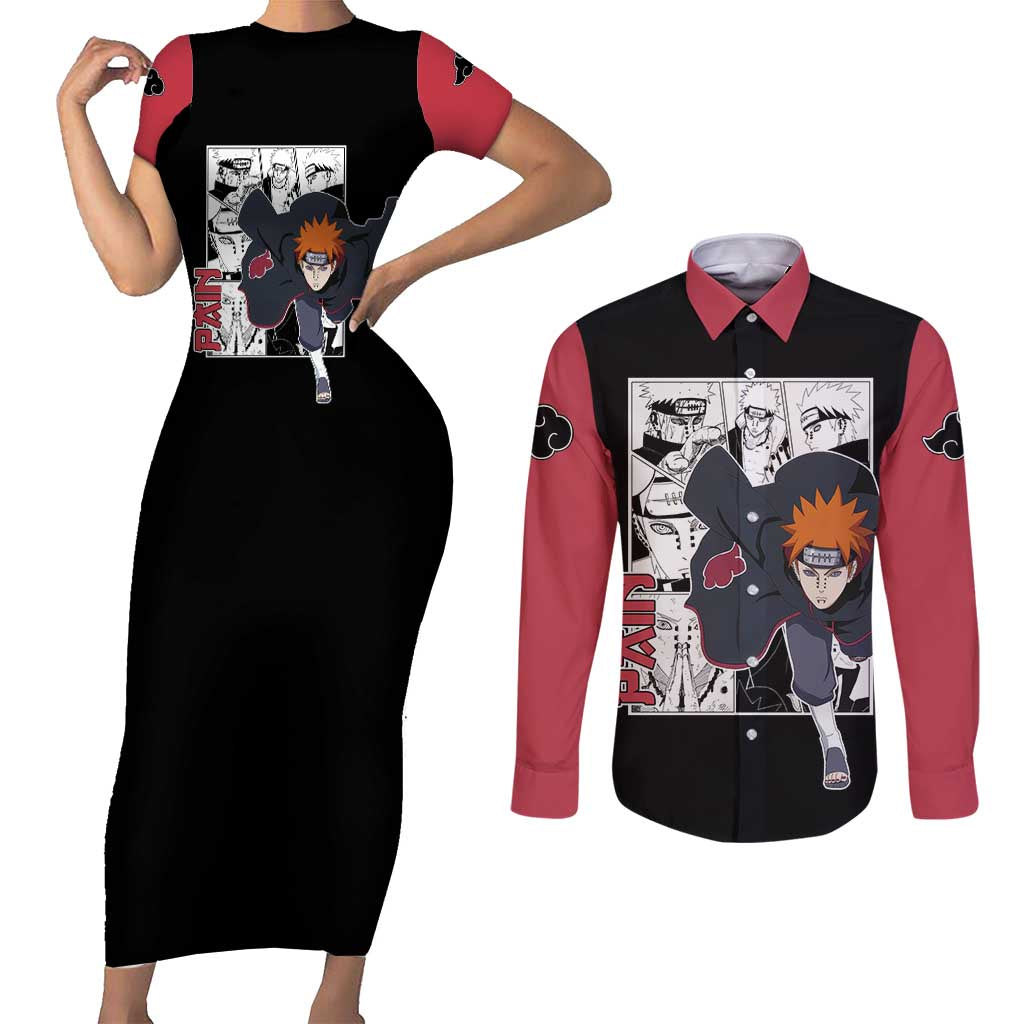 Pain - Naruto Couples Matching Short Sleeve Bodycon Dress and Long Sleeve Button Shirt Anime Mix Manga Style