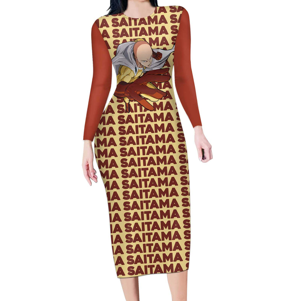 Saitama - One Punch Man Long Sleeve Bodycon Dress Anime Text Pattern Style
