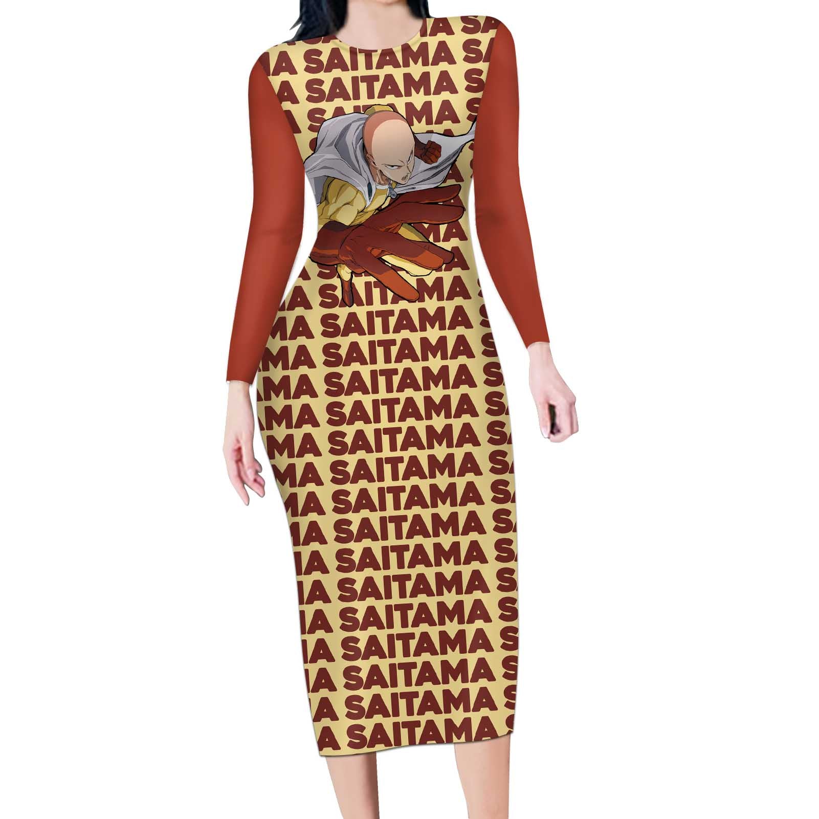 Saitama - One Punch Man Long Sleeve Bodycon Dress Anime Text Pattern Style