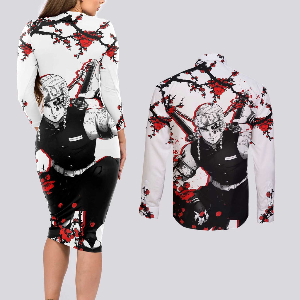 Tengen Uzui - Demon Slayer Couples Matching Long Sleeve Bodycon Dress and Long Sleeve Button Shirt Anime Japan Style