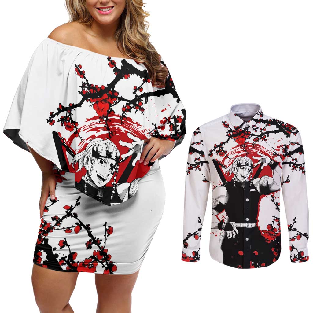 Tengen Uzui - Demon Slayer Couples Matching Off Shoulder Short Dress and Long Sleeve Button Shirt Anime Japan Style