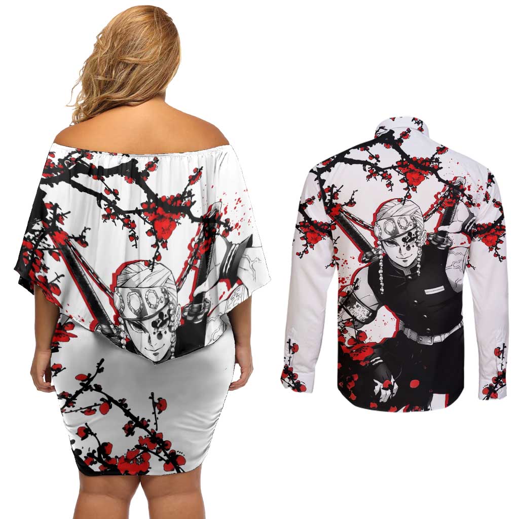 Tengen Uzui - Demon Slayer Couples Matching Off Shoulder Short Dress and Long Sleeve Button Shirt Anime Japan Style