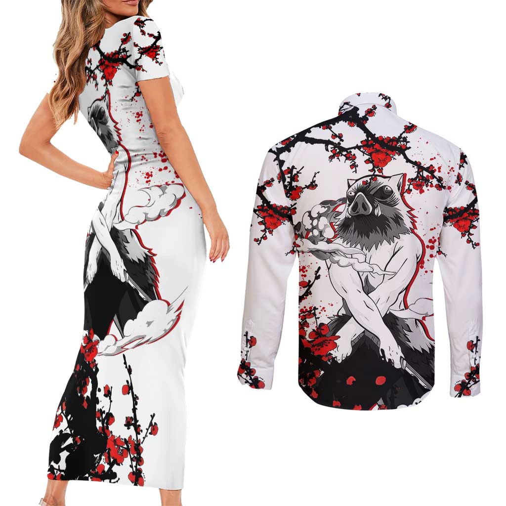 Inosuke Hashibira - Demon Slayer Couples Matching Short Sleeve Bodycon Dress and Long Sleeve Button Shirt Anime Japan Style