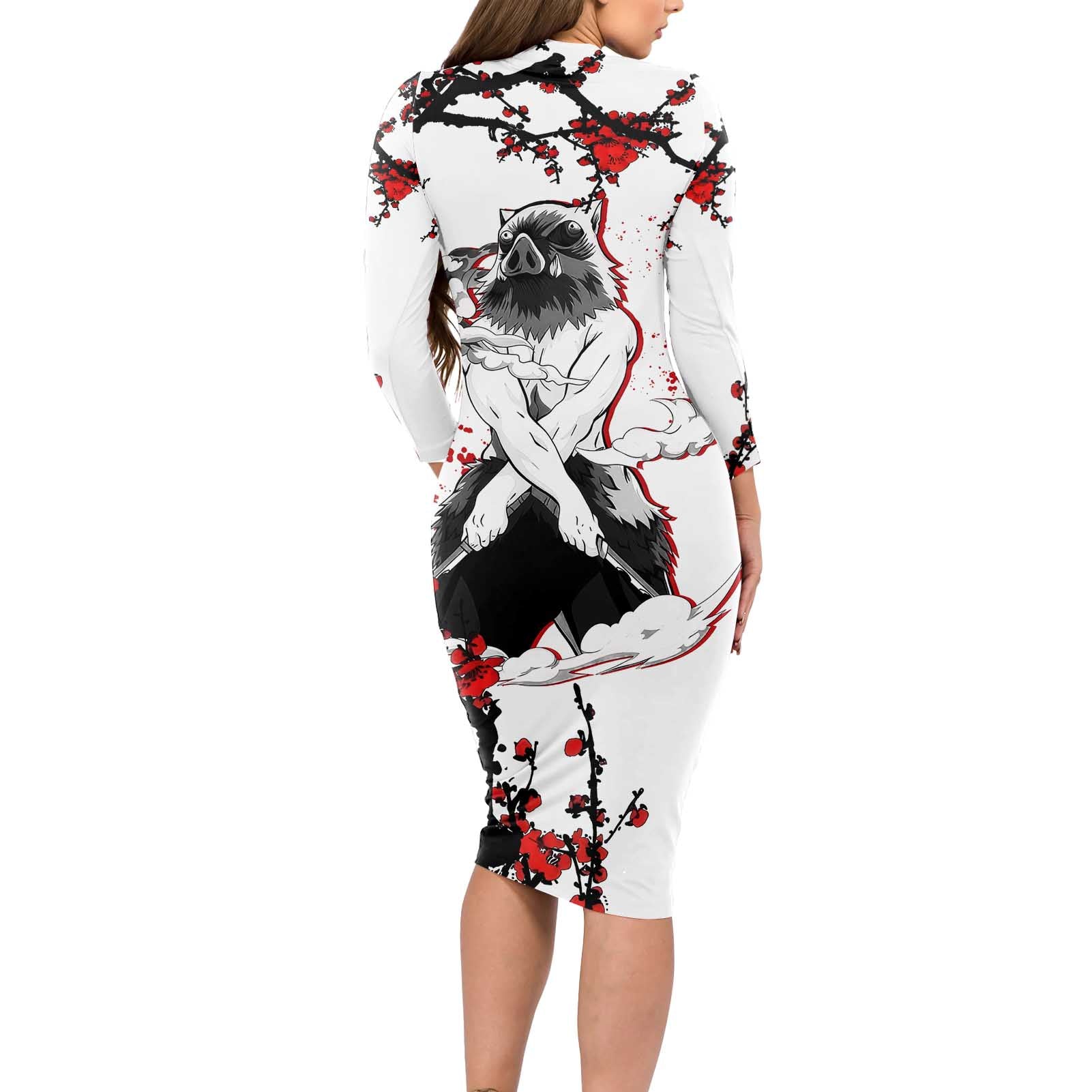 Inosuke Hashibira - Demon Slayer Long Sleeve Bodycon Dress Anime Japan Style