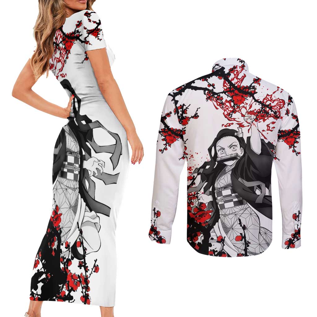 Nezuko Kamado - Demon Slayer Couples Matching Short Sleeve Bodycon Dress and Long Sleeve Button Shirt Anime Japan Style
