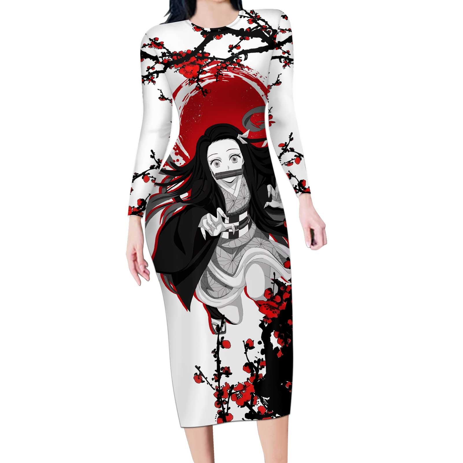 Nezuko Kamado - Demon Slayer Long Sleeve Bodycon Dress Anime Japan Style