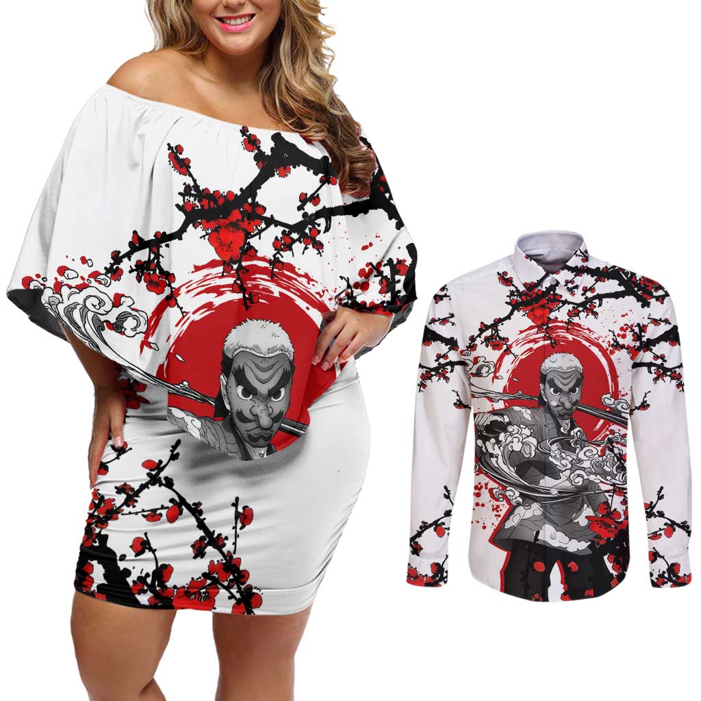 Urokodaki Sakonji - Demon Slayer Couples Matching Off Shoulder Short Dress and Long Sleeve Button Shirt Anime Japan Style