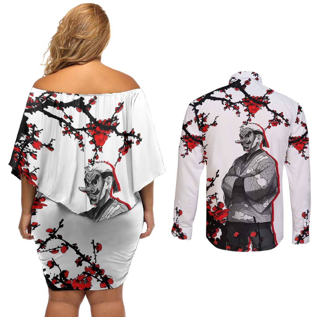 Urokodaki Sakonji - Demon Slayer Couples Matching Off Shoulder Short Dress and Long Sleeve Button Shirt Anime Japan Style