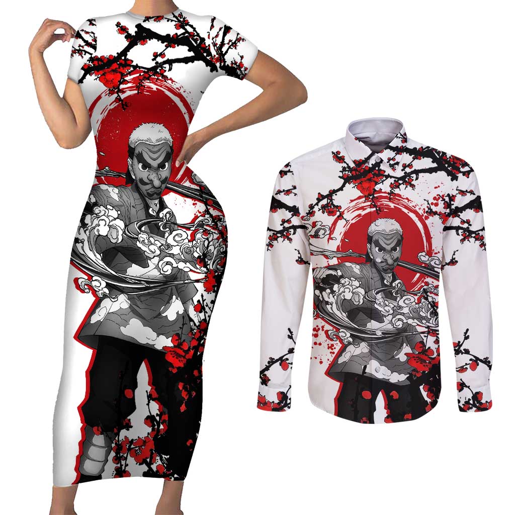 Urokodaki Sakonji - Demon Slayer Couples Matching Short Sleeve Bodycon Dress and Long Sleeve Button Shirt Anime Japan Style