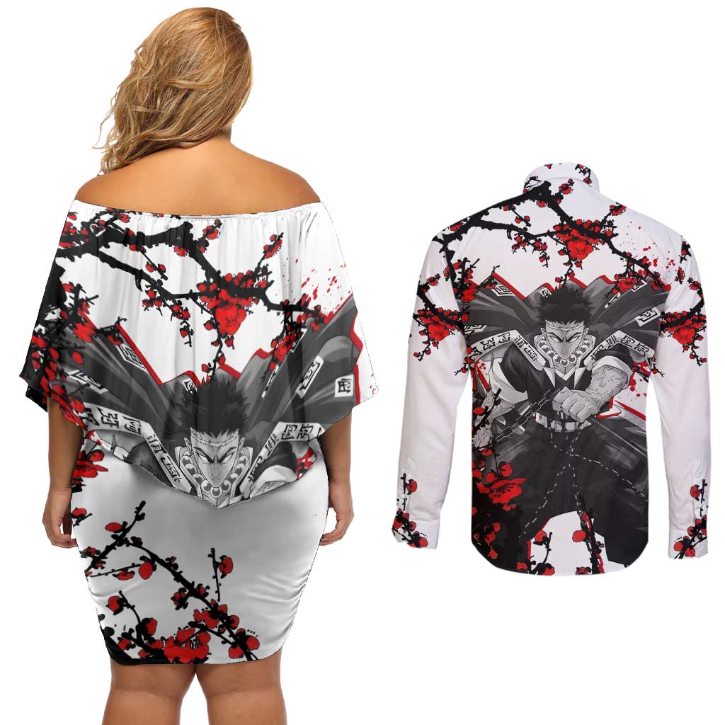 Gyomei Himejima - Demon Slayer Couples Matching Off Shoulder Short Dress and Long Sleeve Button Shirt Anime Japan Style