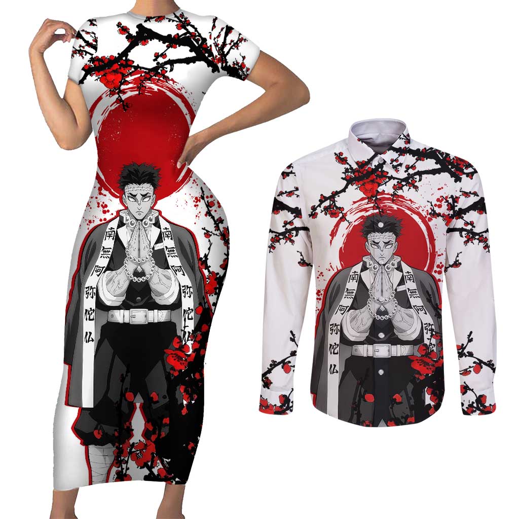 Gyomei Himejima - Demon Slayer Couples Matching Short Sleeve Bodycon Dress and Long Sleeve Button Shirt Anime Japan Style