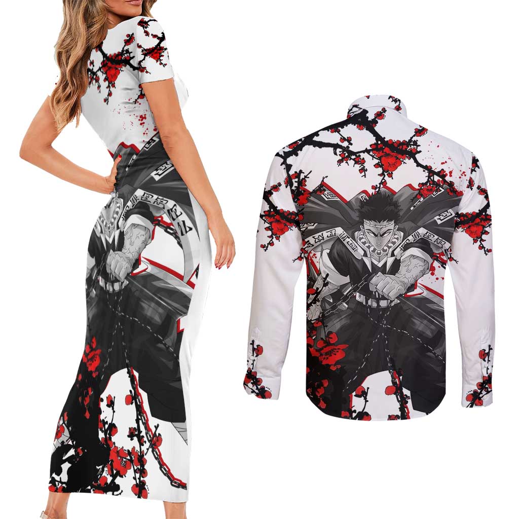 Gyomei Himejima - Demon Slayer Couples Matching Short Sleeve Bodycon Dress and Long Sleeve Button Shirt Anime Japan Style