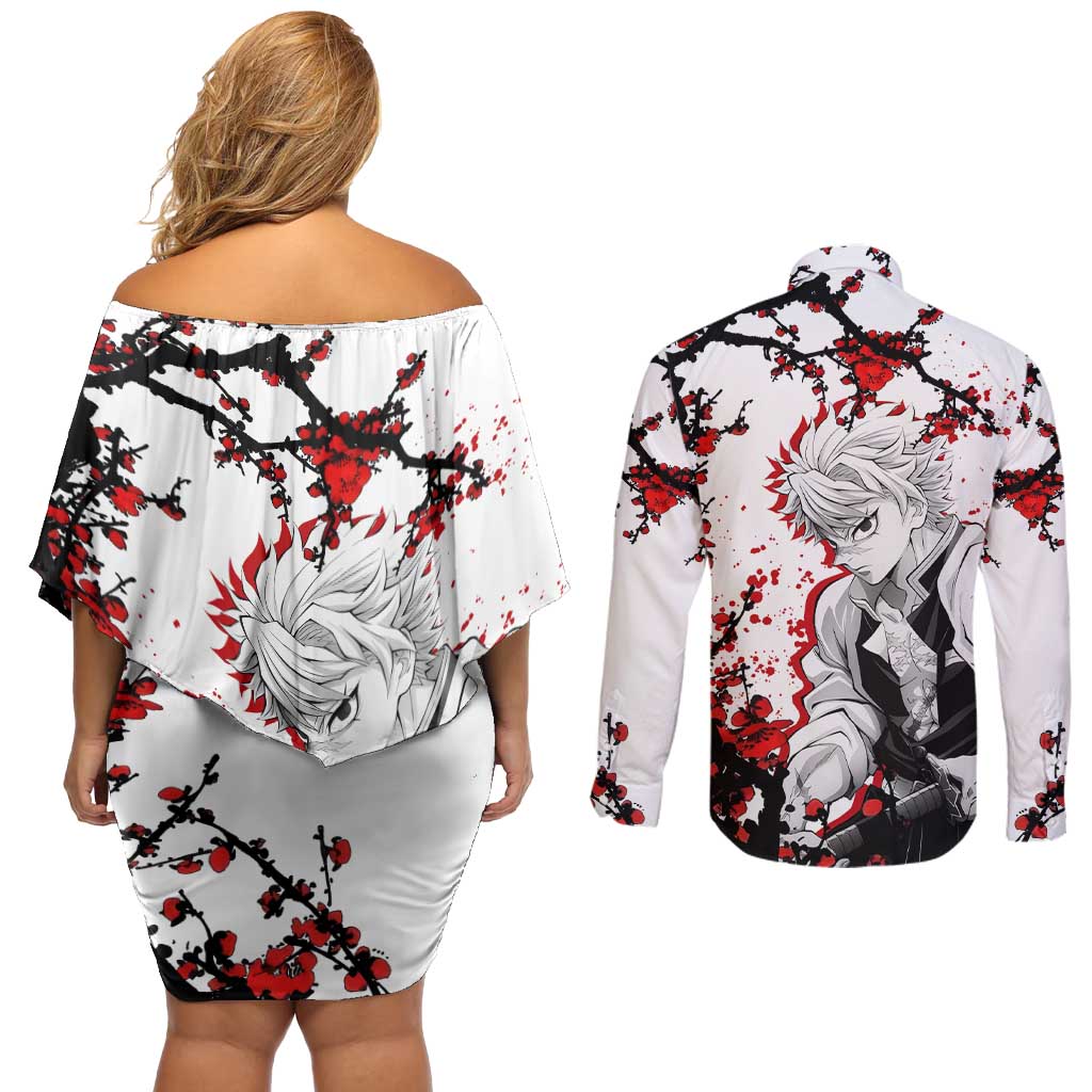 Sanemi Shinazugawa - Demon Slayer Couples Matching Off Shoulder Short Dress and Long Sleeve Button Shirt Anime Japan Style