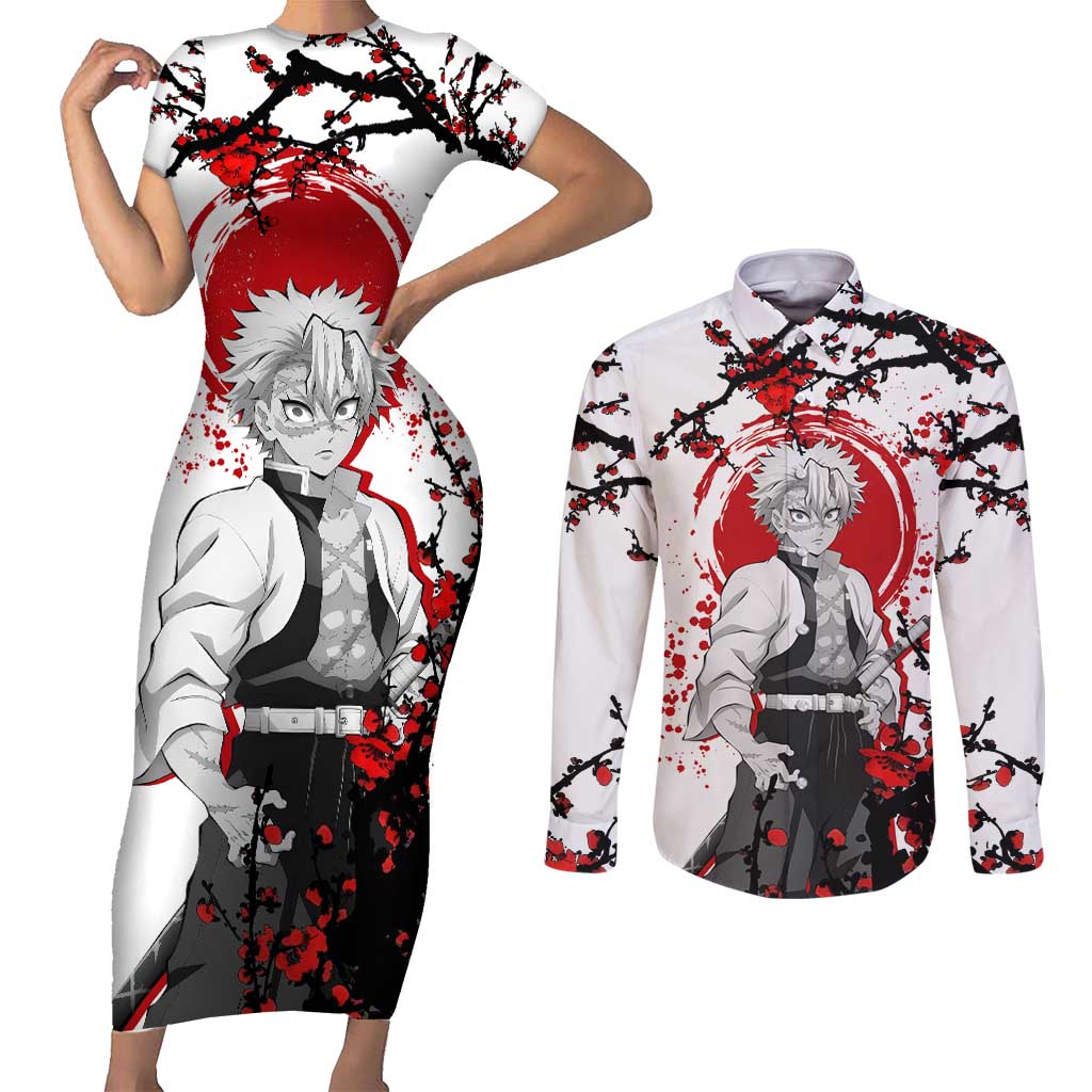 Sanemi Shinazugawa - Demon Slayer Couples Matching Short Sleeve Bodycon Dress and Long Sleeve Button Shirt Anime Japan Style