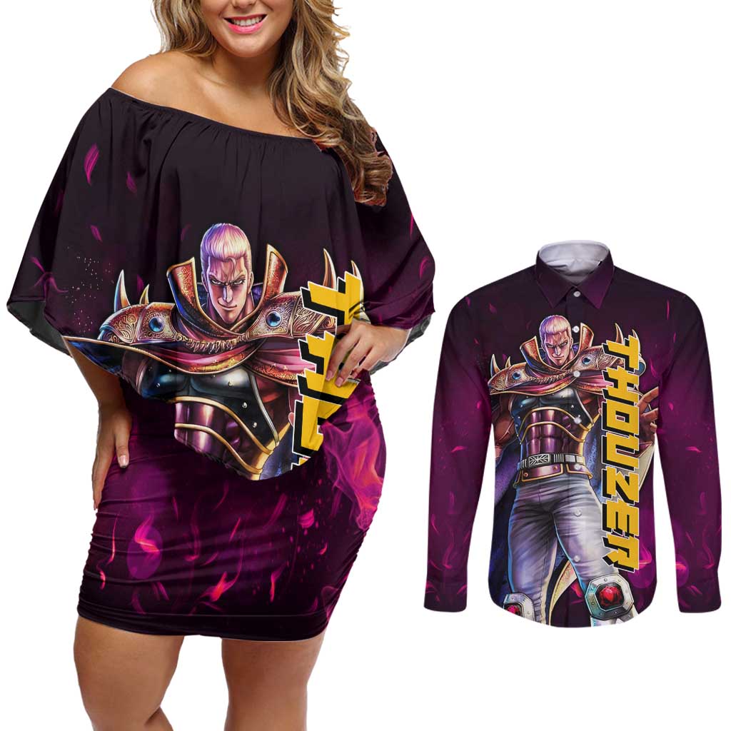 Thouzer - Fist Of The North Star Couples Matching Off Shoulder Short Dress and Long Sleeve Button Shirt Anime Style