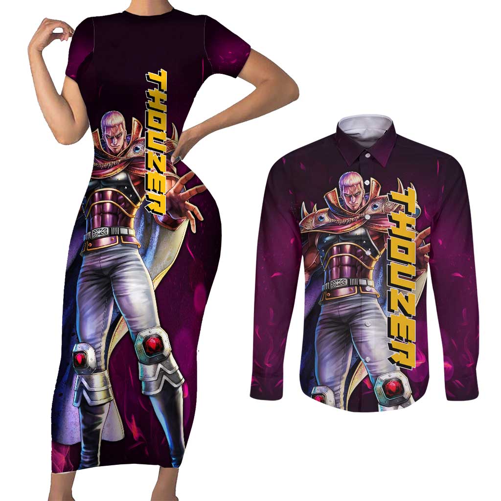 Thouzer - Fist Of The North Star Couples Matching Short Sleeve Bodycon Dress and Long Sleeve Button Shirt Anime Style