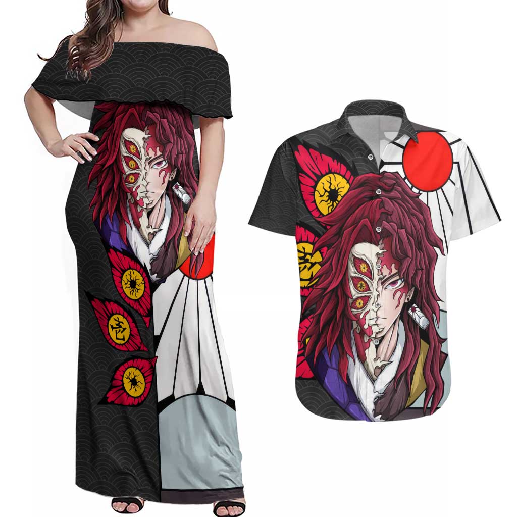 Kokushibo And Yoriichi - Demon Slayer Couples Matching Off Shoulder Maxi Dress and Hawaiian Shirt Anime Style