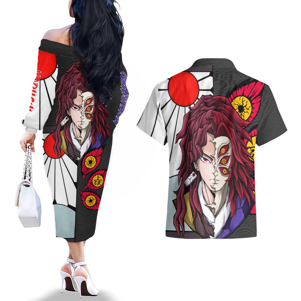 Kokushibo And Yoriichi - Demon Slayer Couples Matching Off The Shoulder Long Sleeve Dress and Hawaiian Shirt Anime Style