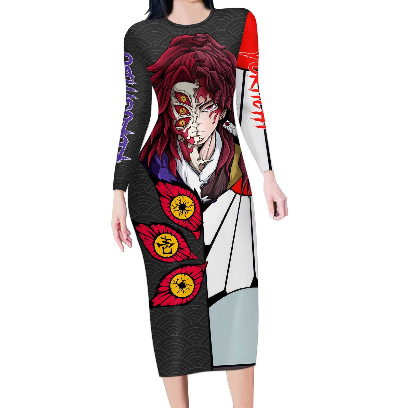Kokushibo And Yoriichi - Demon Slayer Long Sleeve Bodycon Dress Anime Style