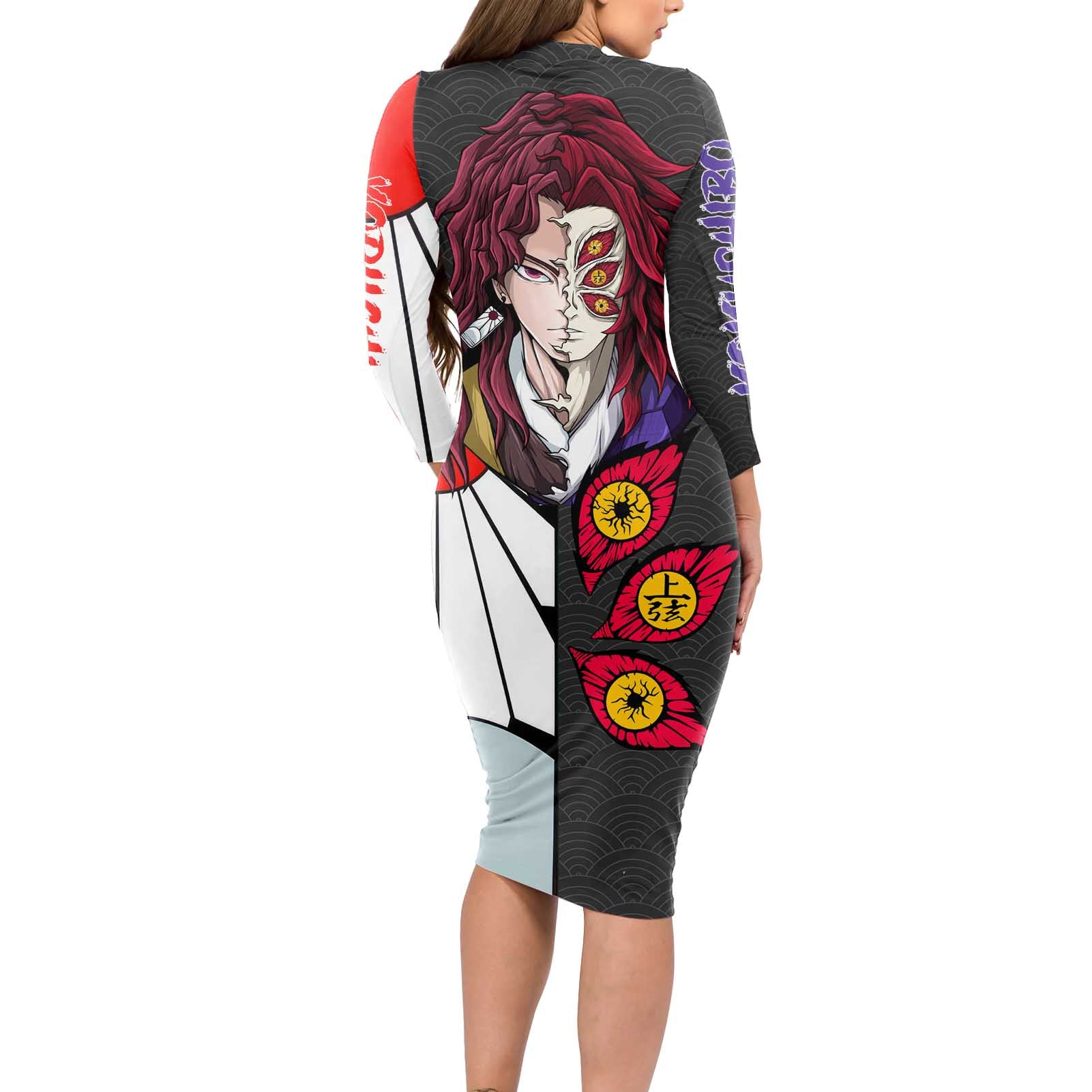 Kokushibo And Yoriichi - Demon Slayer Long Sleeve Bodycon Dress Anime Style