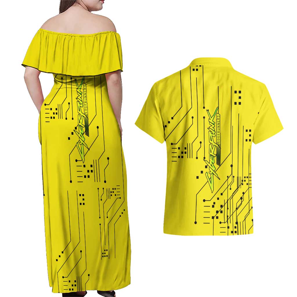 Cyberpunk Rebecca Couples Matching Off Shoulder Maxi Dress and Hawaiian Shirt Anime Style