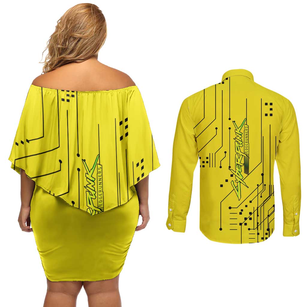 Cyberpunk Rebecca Couples Matching Off Shoulder Short Dress and Long Sleeve Button Shirt Anime Style