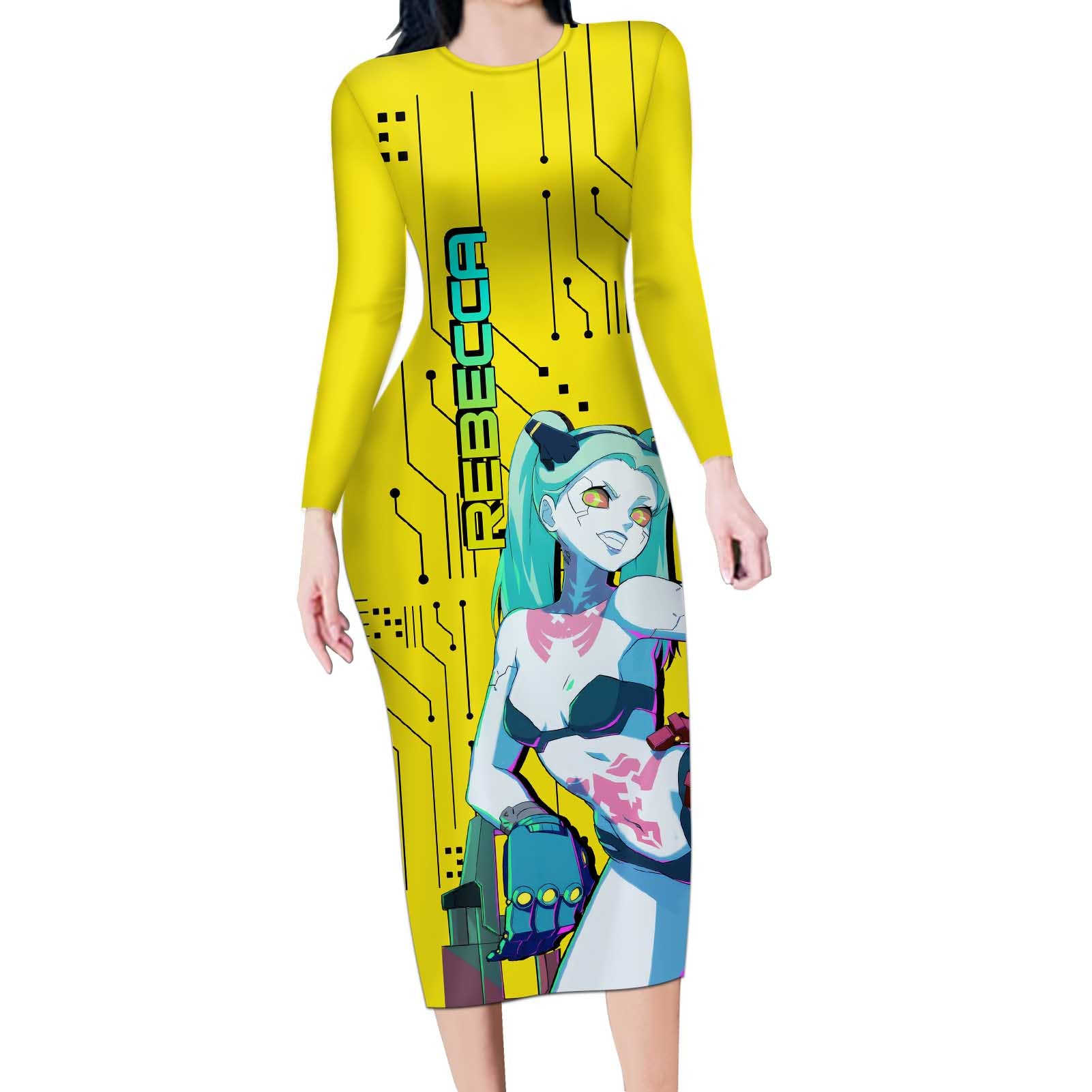 Cyberpunk Rebecca Long Sleeve Bodycon Dress Anime Style